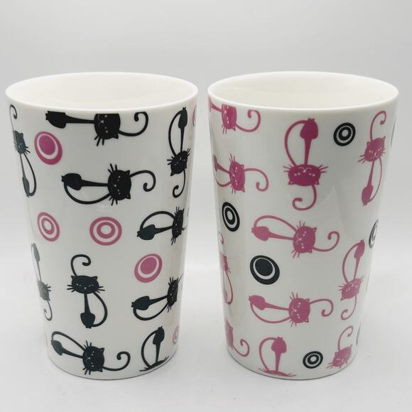 VNTG Maxwell Williams PussyCat PussyCat White Black & Pink Coffee Fine Mug Set - Picture 2 of 5